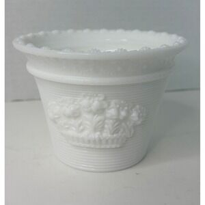 Westmoreland Milk Glass Planter Flower Basket Ribbed Beaded Rim White Vintage